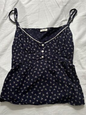 Brandy Melville Navy Floral Button-Front Camisole